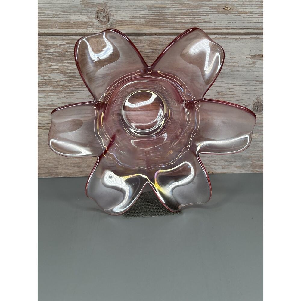 Vintage pink glass daisy dish set. Set of 2.